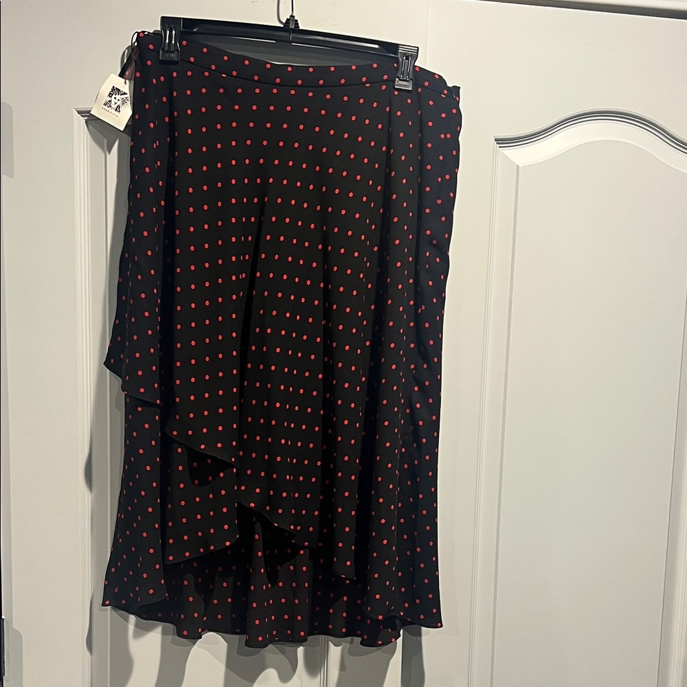 Anne Klein Asymmetrical Skirt in Black with Red Dots